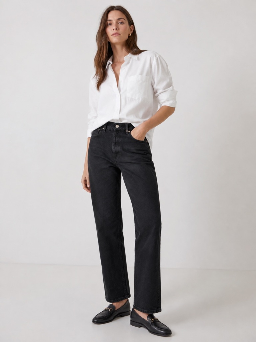 Massimo Dutti Black High Rise Straight Leg Jeans, US 4